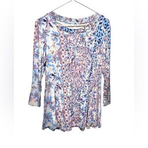 {Intro} Floral and Paisley Print Long Sleeve Women's Top Size SP Pink and Blue